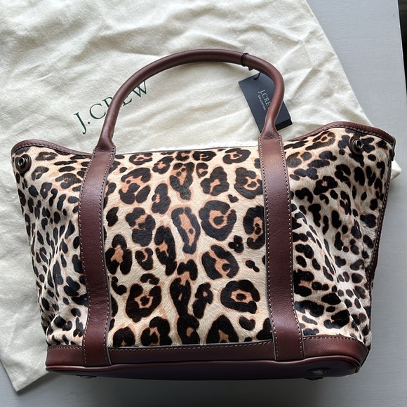 NWT J.Crew Collection Leather and calf hair tote. - Picture 4 of 14